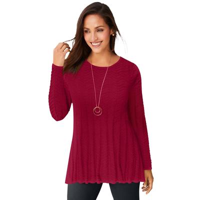 Plus Size Women's Chevron Fit & Flare Sweater by Jessica London in Rich Burgundy (Size 26/28)