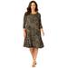 Plus Size Women's Stretch Knit Three-Quarter Sleeve T-shirt Dress by Jessica London in Soft Camel Pebble Cheetah (Size 12 W)
