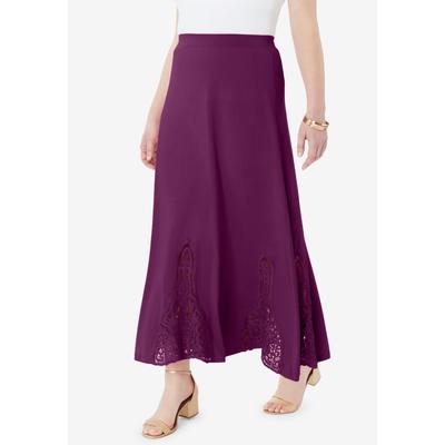 Plus Size Women's Ultrasmooth® Fabric Lace Maxi Skirt by Roaman's in Dark Berry (Size 22/24)