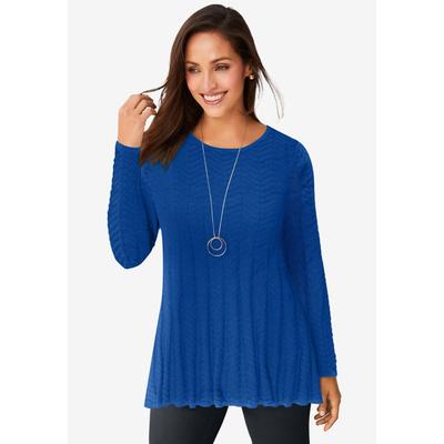Plus Size Women's Chevron Fit & Flare Sweater by Jessica London in Dark Sapphire (Size 12)