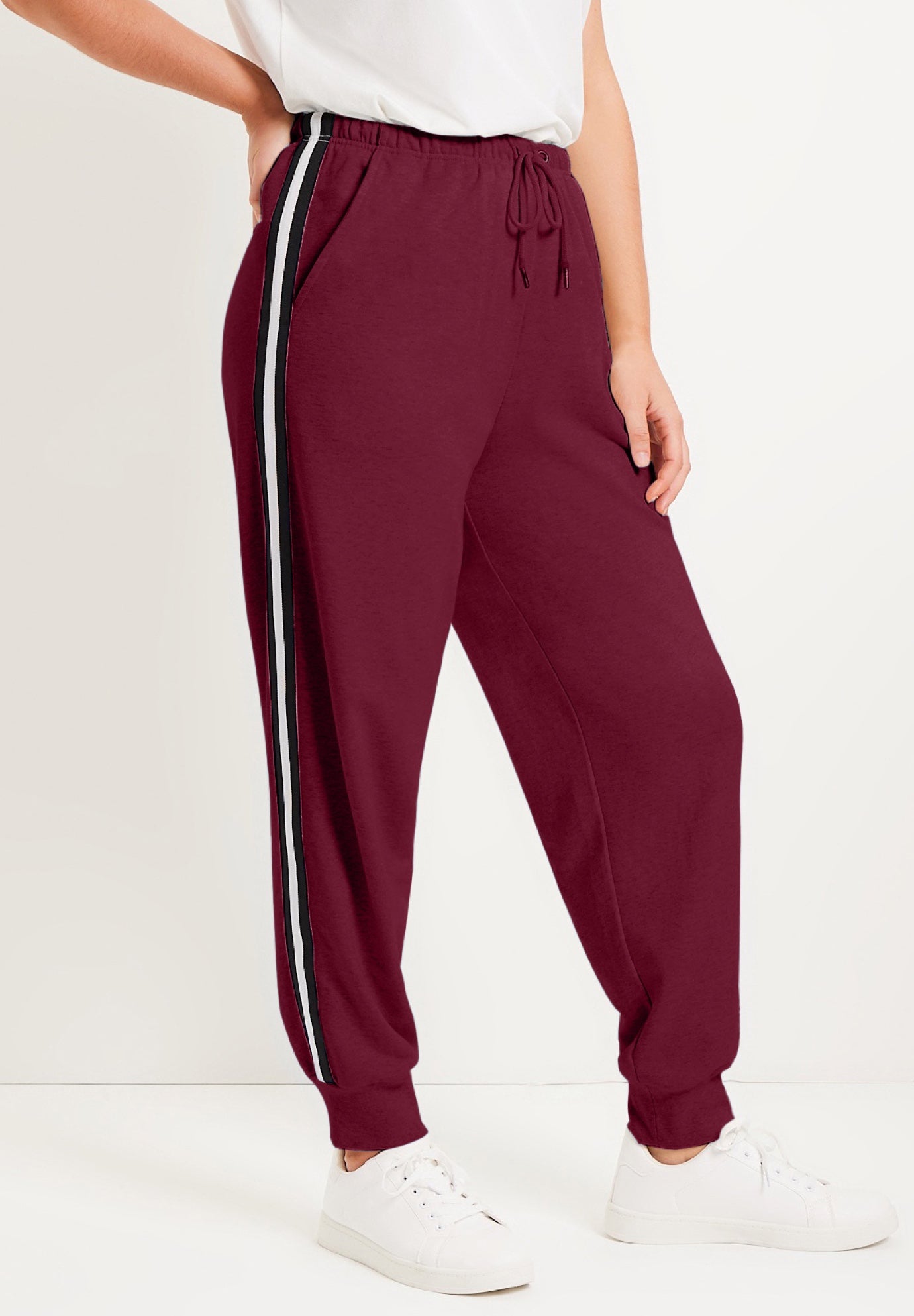 Plus Size Women's French Terry Jogger by June & Vie in Merlot (Size 18/20)
