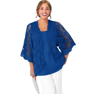 Plus Size Women's Crochet Cardigan by Jessica London in Dark Sapphire (Size 34/36) Sweater