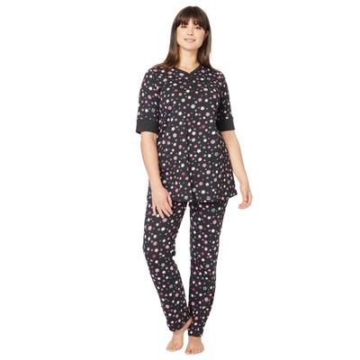 Plus Size Women's Printed Henley PJ Set by Dreams & Co. in Black Multi Floral (Size 3X) Pajamas