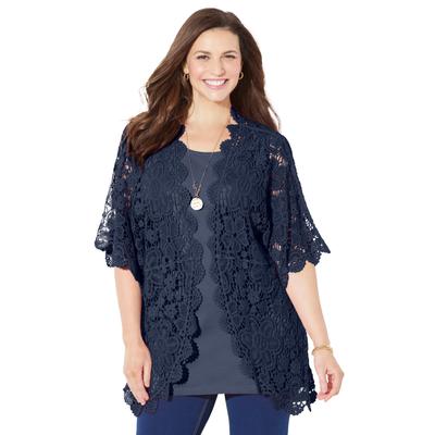 Plus Size Women's Graceful Crochet Kimono by Catherines in Navy (Size 2X)