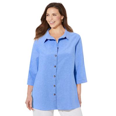 Plus Size Women's Classic Linen Buttonfront Shirt by Catherines in Stone Blue (Size 3X)