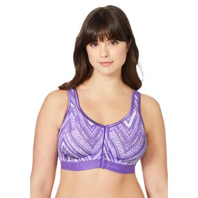 Plus Size Women's Wireless Front-Close Lounge Bra by Comfort Choice in Plum Burst Chevron (Size 54 DD)