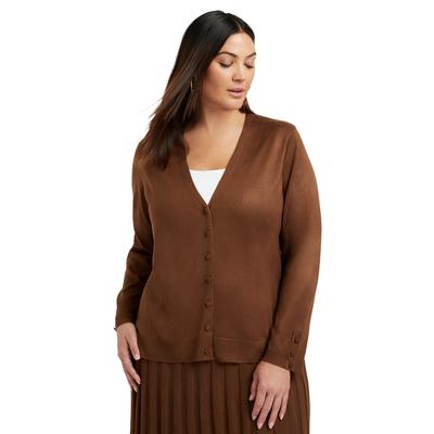 Plus Size Women's Button-Sleeve Cardigan by June+Vie in Cocoa Brown (Size 14/16)