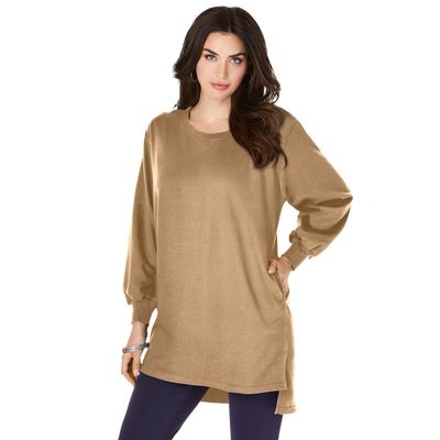 Plus Size Women's Blouson Sleeve High Low Sweatshirt by Roaman's in Soft Camel (Size 18/20)