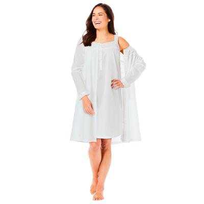 Plus Size Women's Short 2-Piece Cabbage-Rose Peignoir Set by Only Necessities in White (Size 1X)