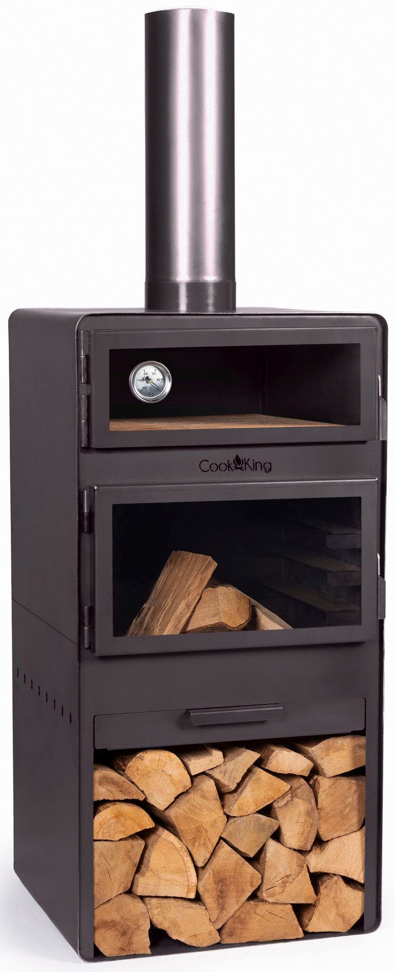 Grillkamin COOKKING "Terrassenofen Vento Plus", schwarz, B:50cm H:150cm T:50cm, Grills, inkl. Pizzaofen, Stahl, 50x50x150 cm Image