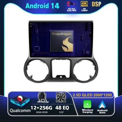 Android 14 Carplay Auto For Jeep Wrangler 3 JK 2015 2016 2017 Car Radio Player Multimedia srereo