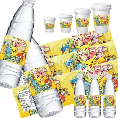 20pcs Pokemon Stickers Pikachu Water Bottle Sticker Party Favors Sun Protection and Waterproof