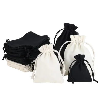 10pcs/lot Black White Cotton Bags Solid Color Canvas Gift Jewelry Storage Pouches Christmas Candy