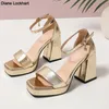 Luxuriöse Damen-Sandalen, Sommerschuhe, 2025, Knöchelriemen, Gold, Silber, High Heels, geschlossene Zehen, Party-Schuhe, weibliche Designer, große Größe 45