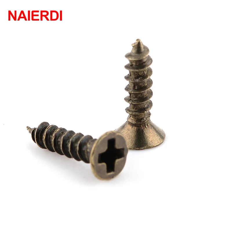 100 Stück naierdi 2x6/8/10mm Schrauben Bronze ton m2 flache Rundkopf-Scharniere versenkte selbst schneidende Schrauben Holz-Hardware-Werkzeug Image