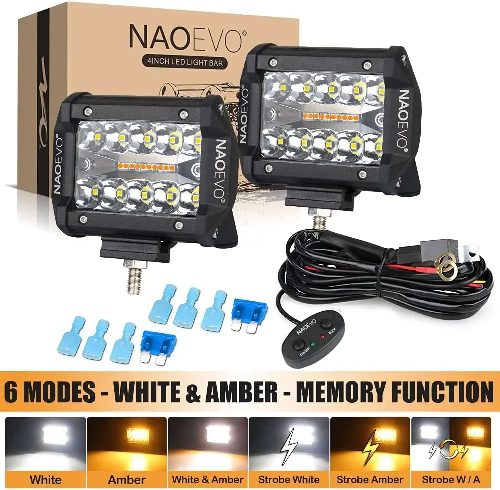 NAOEVO 4x4 Off Road Barra luminosa a LED Pods 4 pollici 120W 12V 24V 6 modalità Nebbia Guida Luce da lavoro a LED per Auto ATV Moto Camion Jeep