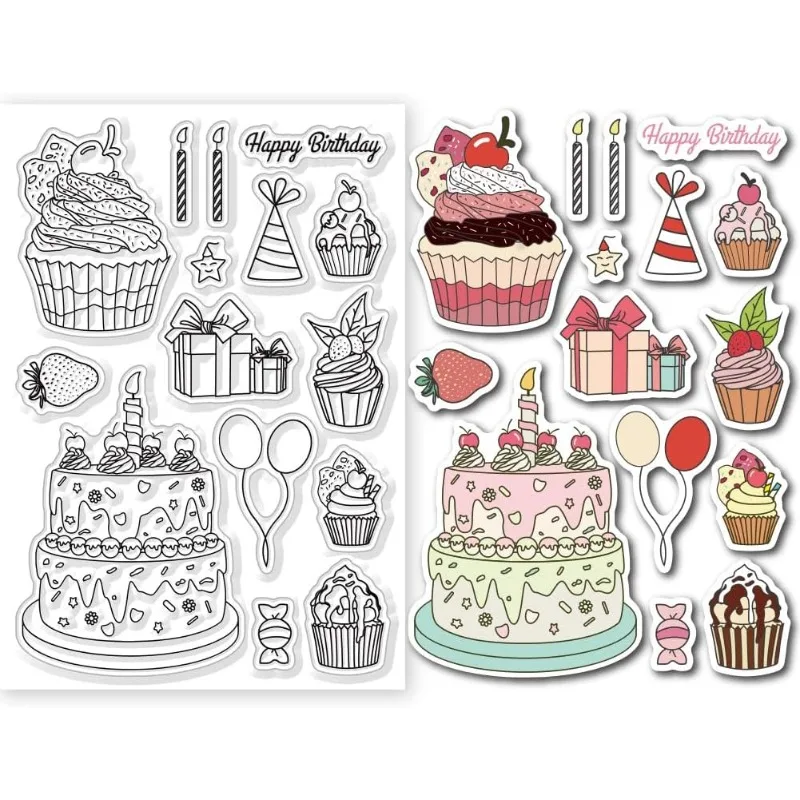 1pc Geburtstag Kuchen Klare Stempel Ballon Silikon Klare Stempel Siegel Geburtstag Geschenk Box Transparente Stempel für DIY Scrapbooking Image