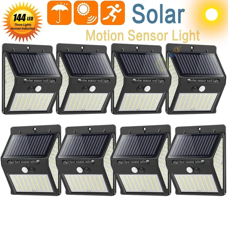 Heißer Verkauf 144 LED Solar Licht Drahtlose PIR Motion Sensor Wasserdichte Wand Lampe Solar Powered Sonnenlicht Straße Lampe Garten Dekor Image