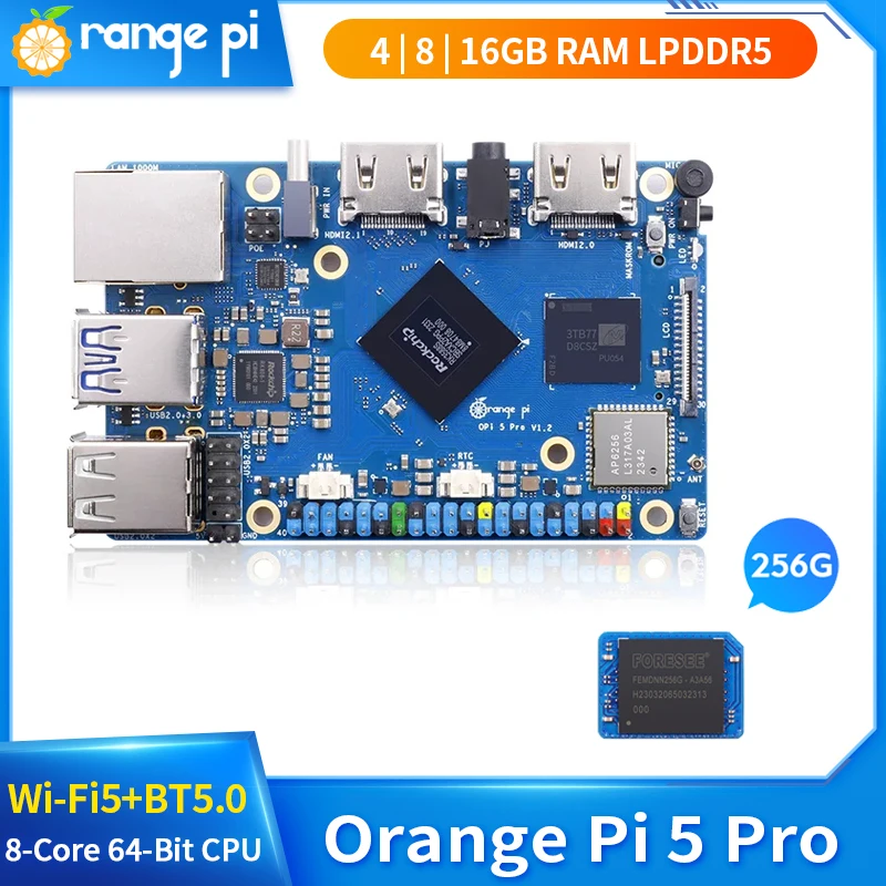 Orange Pi 5 Pro 16 8 4GB RAM LPDDR5 Rockchip RK3588S Gigabit Ethernet Wi-Fi 5+BT5.0 256GB eMMC Single Board Computer Mini PC