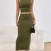 Ribbed Solid Two-piece Skirt Set, Crew Neck Tank Top & Skirt Outfits, Women's Clothing