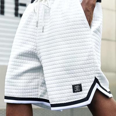 TEMU Men's Summer Breathable Stretch Fabric Shorts With Contrast Piping & Drawstring Waist - Loose Fit Casual Athletic Streetwear, White, Gym Shorts, , Sporty Look, , Street Style Image