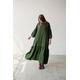 Forest Green Ruffle Kimono Dress, Oversized Linen Dress For Women, Plus Size Loose Maxi