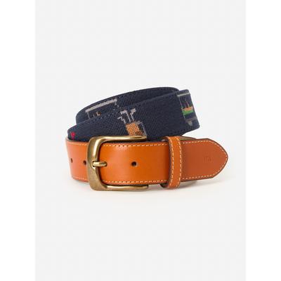 J.McLaughlin Men's Needlepoint Belt in Golf Navy, Size 32 | Cotton/Leather