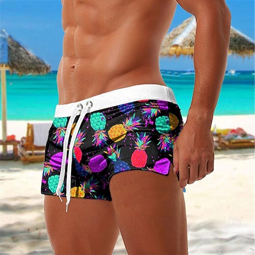 Herren Frucht Ananas Badehosen Badeshorts Boardshorts Mittlere Taille Mode Streetwear Designer Surfen Ferien Strand Kordelzug Tasche Elastischer Bund Designer Bekleidung Image