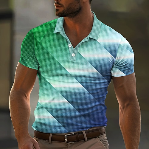 Herren Grafik Golfshirt Kurzarm Polo-Shirts Hemden mit Kragen Urlaubskleidung Rave-Kleidung Party-Outfits 3D-Druck Knöpfe Sommer Frühling Grün Image