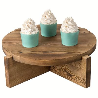 TEMU 12-inch Wooden Cake Stand, Round Rustic Charred Wood Dessert Base With A Removable Serving Tray. Image