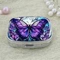 1pc Purple Butterfly Pill Case Pill Box, Pocket 2 Compartment Medicine Case, Rectangle Decorative Box, Vitamin Pill Organizer, For Pocket Purse And Travel Gifts