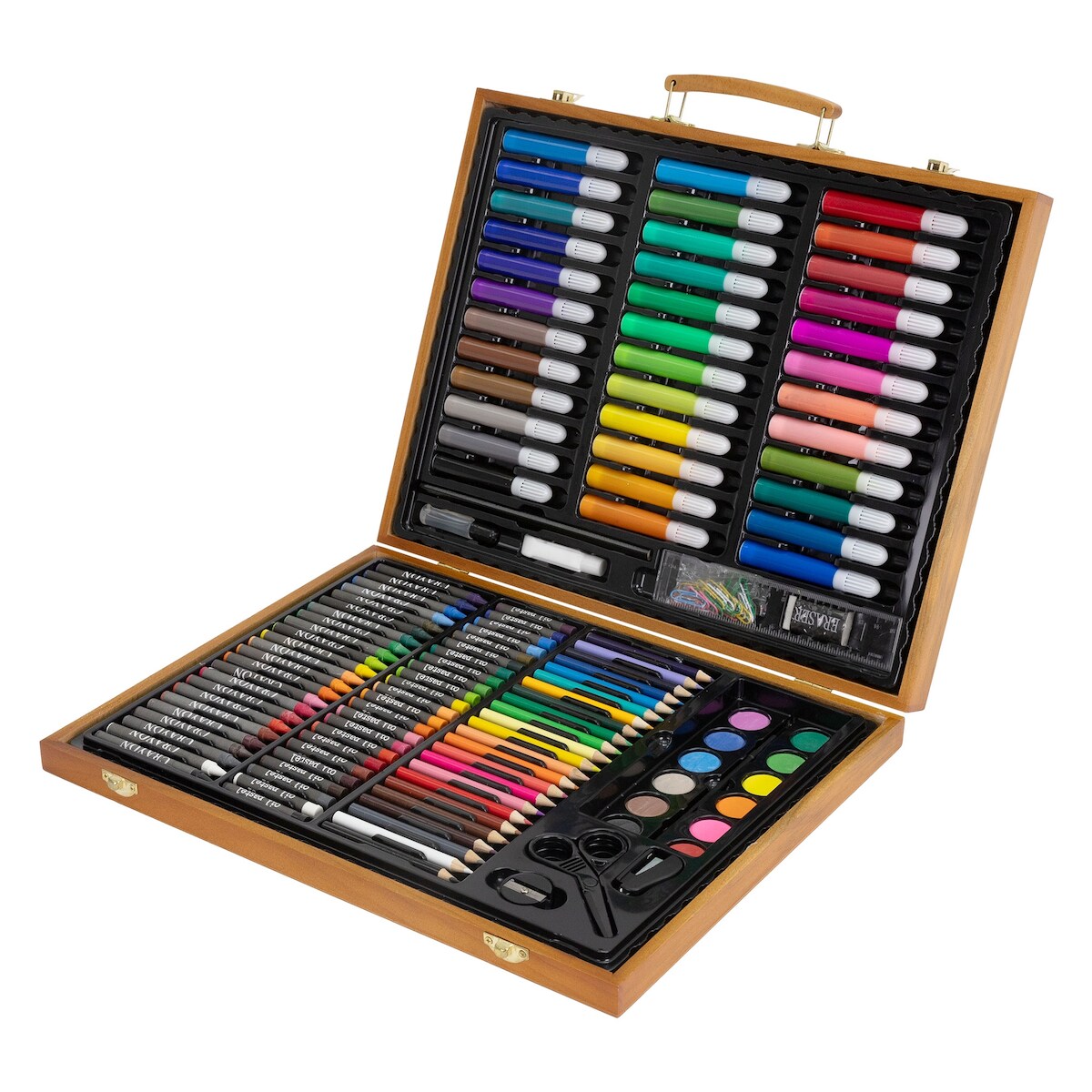 ECD Germany Malset 150-teilig – Holz Malkoffer, Künstler-Set mit Acrylfarben, Farbstiften, Aquarellfarben & Zubehör, Zeichnen & Kunstbedarf Image