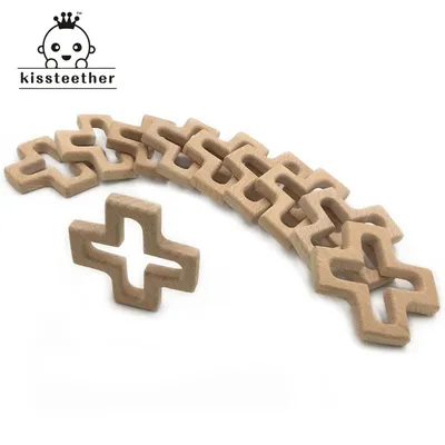Kissteether DIY Wooden Personalized Pendent Organic Beech Cross Natural Handmade Baby Teether For