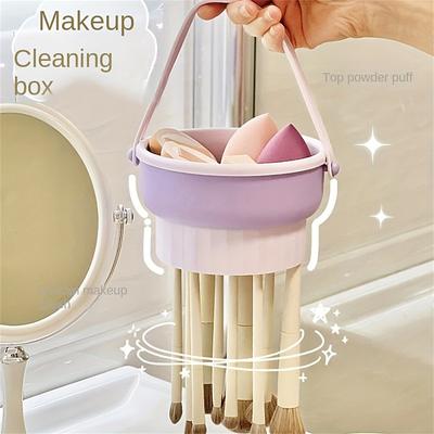 Multi-Functional Makeup Brush Drying Rack with Cleaning Tools - Beauty Blender Washing Machine and Drying Basket, Beauty Blender Blendercleanser Solution - Complete Cleaning and Storage Solution