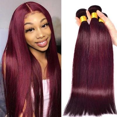 Wine Red #99J Remy Human Hair Weave 12-30 inch Long Silky Straight Unprocessed Virgin Brazilian Hair Weft Extensions for Women 3PCS