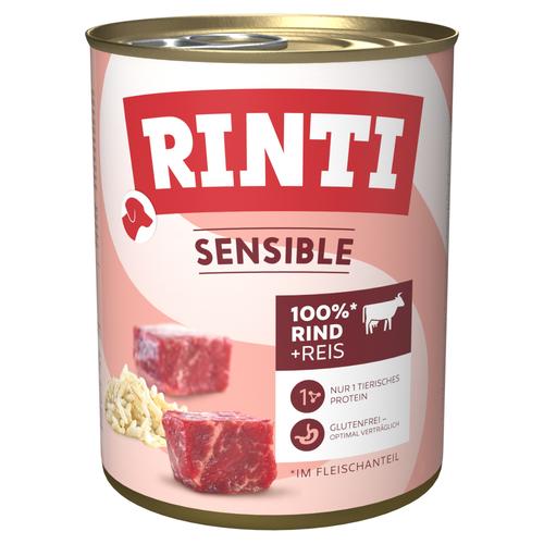 6x800g RINTI Sensible Rind & Reis Hundefutter nass