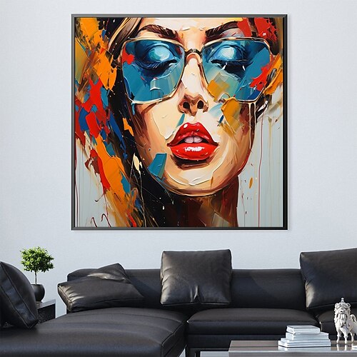 handgemalte Frauengesichtsmalerei Wandkunst figurative Malerei Frauengesichtskunst handgemachte bunte Acrylmalerei kreative abstrakte Malerei moderne Wandkunst moderne Leinwand für Image