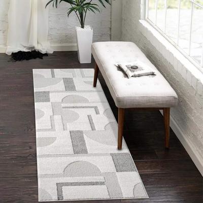 Teppich CARPET CITY "LOUNGE 9992", grau, B:80cm H:15mm L:300cm, Obermaterial: 100% Polyester, Teppiche, Kurzflor-Teppich Modern, Hoch-Tief-Struktur, Wohnzimmer, Schlafzimmer Image