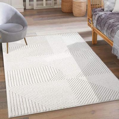 Teppich CARPET CITY "LOUNGE 0632", beige (creme), B:160cm H:15mm L:230cm, Obermaterial: 100% Polyester, Teppiche, Kurzflor-Teppich Modern, Hoch-Tief-Struktur, Wohnzimmer, Schlafzimmer Image