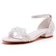 FGRID Women Chunky Low Heels Wedding Sandals, Sexy Peep Toe White Lace Floral Flats Bridal Sandals, Summer Satin Ankle Buckle Dolly Dress Sandals,Ivory,9 UK