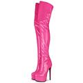 WECCTYA Womens Fetish Mens Thigh High Over The Knee Stretch Leather Boot Shoes Size 34-45 (Rose Red 39 EU)