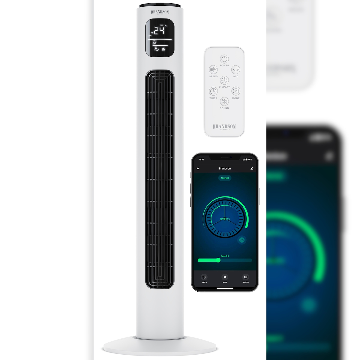 Brandson ECO Turmventilator Silent, 12 Leistungsstufen, Ventilator Standventilator mit DC-Motor, Timer, inkl. Fernbedienung, sehr leise Image