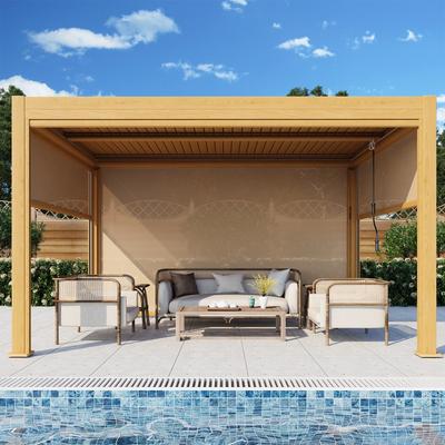 EROMMY Outdoor Louvered Pergola Gazebo with Adjustable Aluminum Rainproof Roof and Pull-Down Screen