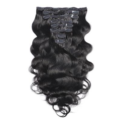 Body Wave Human Hair Clip In Hair Extensions Wigs 8pcs/one Set For Women 18 Clips Double Weft Clip In Brazilian Virgin Human Hair Extensions Natural Black Color Hair Clips Hair Accessories