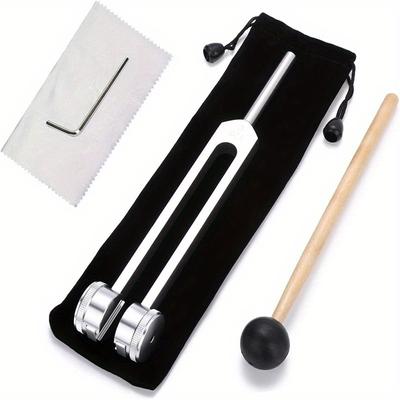 TEMU Premium Aluminum 128hz Tuning Fork Set With Chakra Hammer Ball - Ideal For Musicians, Relaxation & Relax - Includes Mallet & Carrying Bag