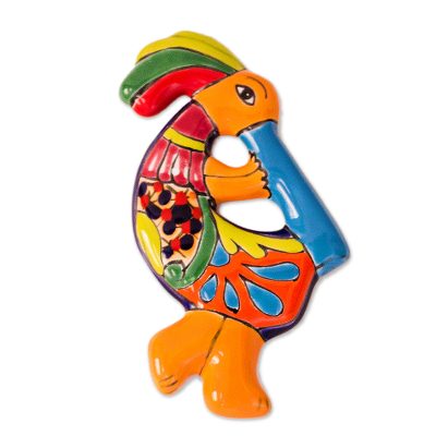 'Talavera-Style Ceramic Kokopelli Wall Sculpture from Mexico'