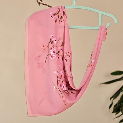 Sweet Blooming,'Hand-Painted Floral-Themed Soft Pink 100% Silk Scarf'