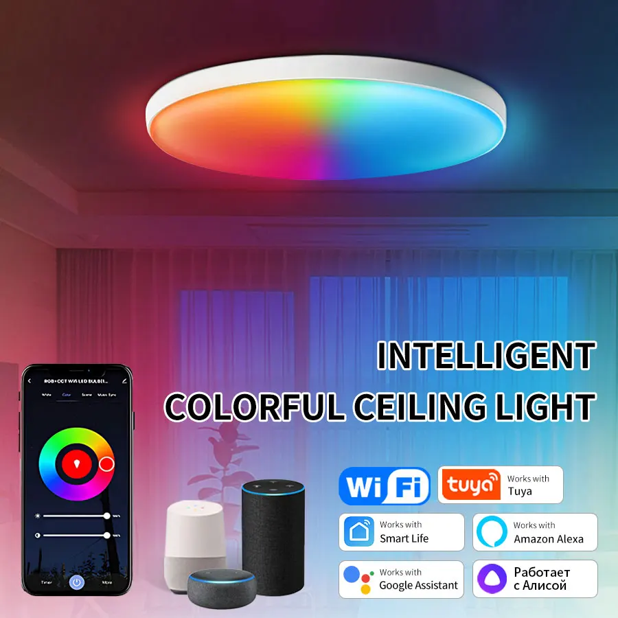 Tuya Smart WiFi Decke Licht 24W 220V RGB Kreisförmige Umgebungs Lampe APP Steuerung Arbeit Mit Alexa Google hause Für Schlafzimmer Wohnkultur