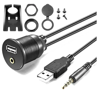 1m 2M Auto-Dashboard USB Verlängerung Kabel Auto Moto USB 2,0 3,5mm Männlichen zu Weiblichen AUX Image