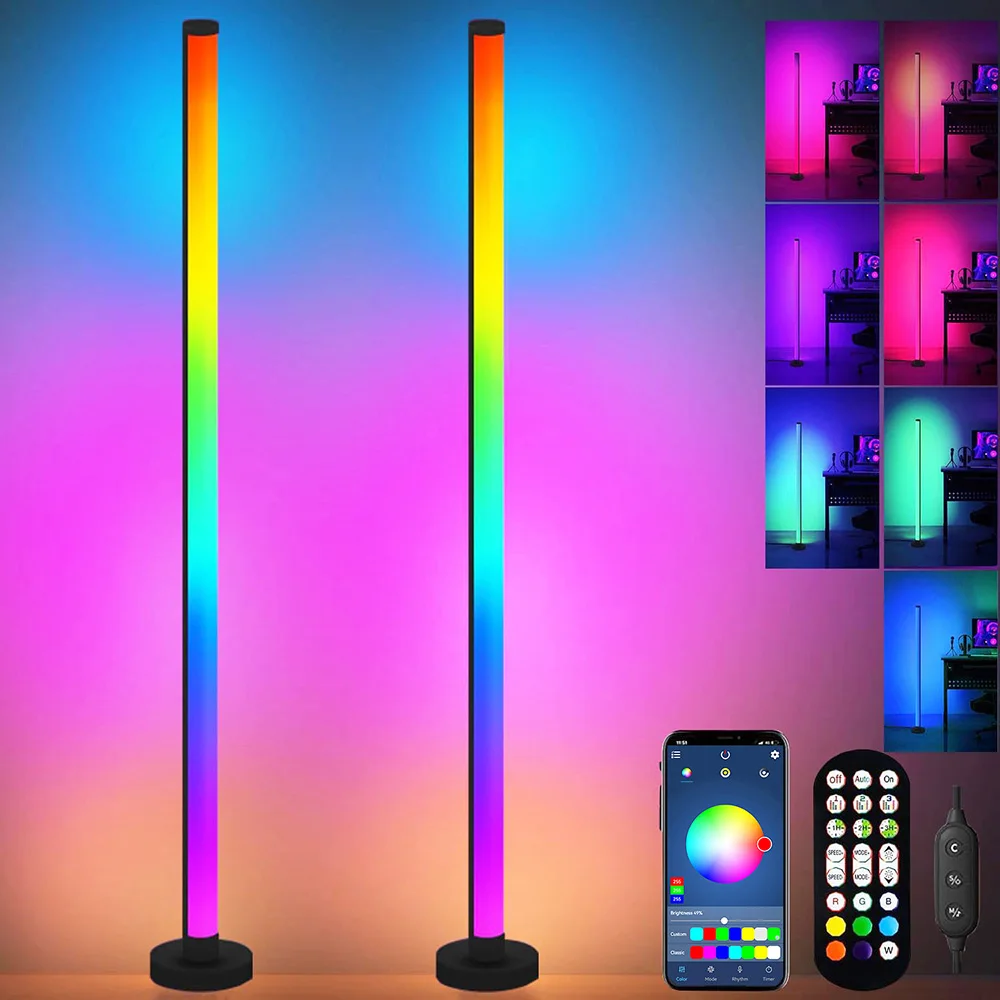Intelligente LED-Stehlampe, RGB-Fernbedienung und APP-Steuerung, Musiksynchronisierung, Eckbeleuchtung, Timer, moderne Stimmung, Stehlampe für Wohnzimmer, Gaming